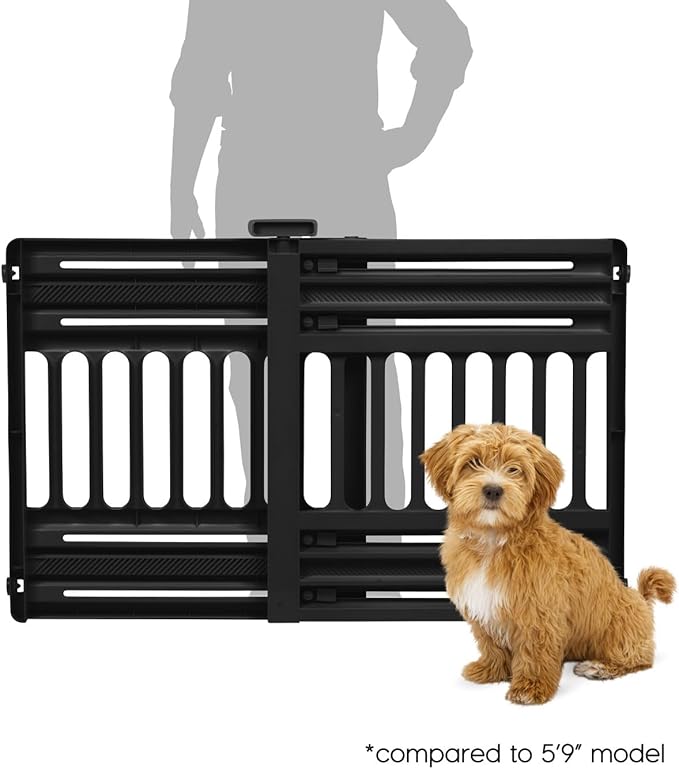 IRIS USA 24"-39" Dog Gate, Adjustable Indoor Pet Barrier, Pet Gate for Puppy, Small Dog, Cat, Easy Twist-to-Lock for Doorways & Stairs, Portable, Expandable, 25" Tall, Black