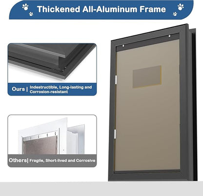 Extra Large Dog Door, XL Dog Door with Self-Closing Insulated Flaps for Extreme Weather, Heavy Duty Aluminum XXL Dogs Doors for Pets Up to 230LBS, for Interior & Exterior Doors, X-Large, Black