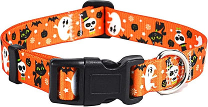 Mihqy Halloween Dog Collar - Pumpkin Bat Ghost Pattern - Adjustable for Small Medium Large Dogs(Halloween,XS)