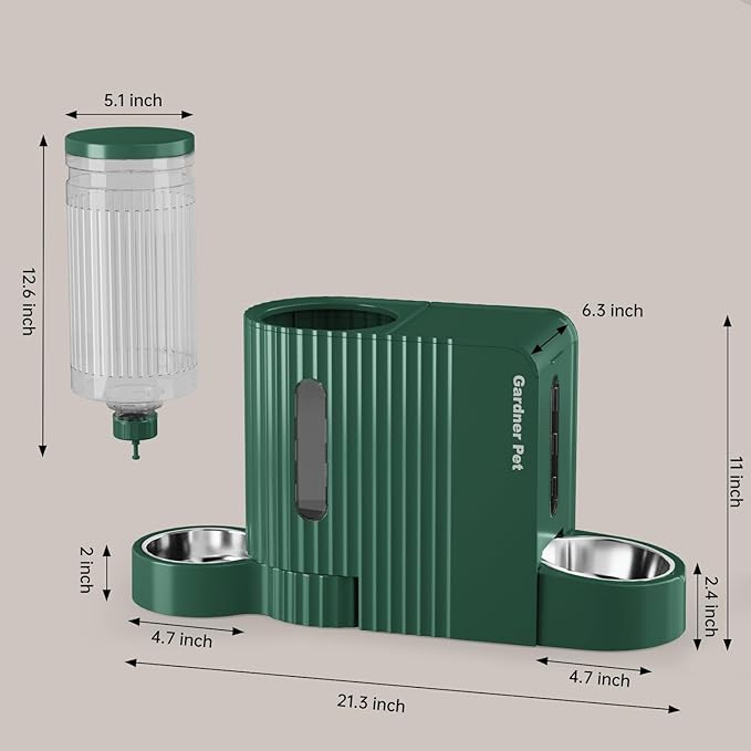 Gardner Pet Automatic Gravity Cat Food Feeder and Water Dispenser Stainless Steel Two-in-One Set Large Capacity Dispenser for Pets Dogs, Puppies, Kittens-(0.8 Gallons x 2)