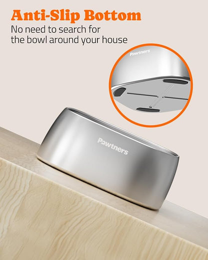 Pawtners 4L Large Stainless Steel Dog Bowls, Dog Water and Food Bowl for Large Breed Dogs with Non-Slip Base, Metal Pet Bowls Easy to Clean, Indoor Outdoor Use, 135oz, Silver