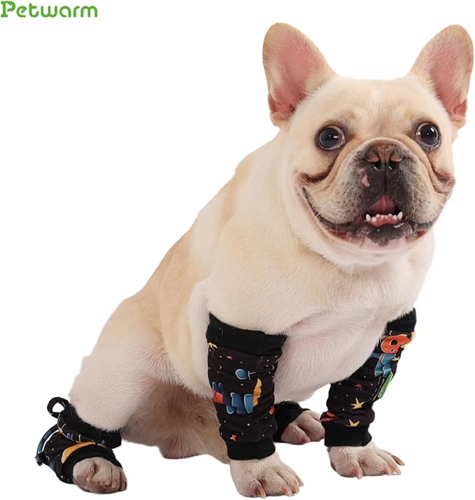 PetWarm Dog Recovery Sleeve 4pcs Set, Dog Leg Sleeve, Ideal for Comfort and Support During Pet Recovery, Suitable for Active or Support Recoverying Pet Use, Black Gold, S