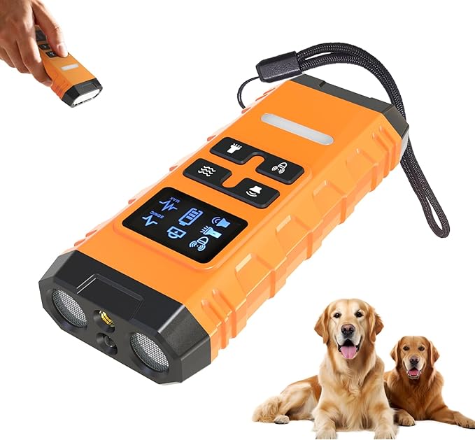 Dog Bark Deterrent Device,G3 Anti Barking Device for Dogs, Bark Stopper with Display,Ultrasound Dog Bark Deterrent,for Indoor/Outdoor/Safe and Effective Bark Stopper with Flashlight (Orange)