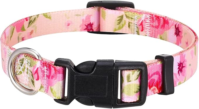 Mihqy Dog Collar with Bohemia Floral Tribal Geometric Patterns - Soft Ethnic Style Collar Adjustable for Small Medium Large Dogs（ Pink Rose, M ）