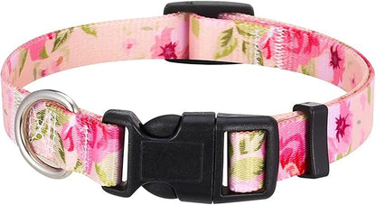 Mihqy Dog Collar with Bohemia Floral Tribal Geometric Patterns - Soft Ethnic Style Collar Adjustable for Small Medium Large Dogs（ Pink Rose, M ）