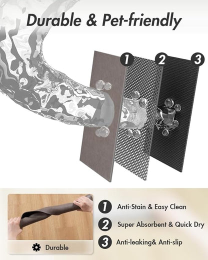 MontVoo-Absorbent Pet Feeding Mat-No Stains Pet Mat for Food and Water Bowl-Quick Dry Cat & Dog Food Mat Water Dispenser Mat-Pet Supplies Mat-Dog Water Bowl Mat for Messy Drinker,（Brown,16"x24"）