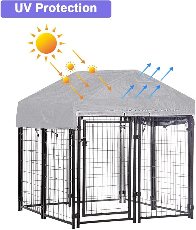 BestPet 4'x4'x4.3' ft Heavy Duty Outdoor Dog Kennel with Waterproof Roof, Galvanized Steel Large Dog Run Cage for Medium & Large Dogs, Secure Lock for Backyard