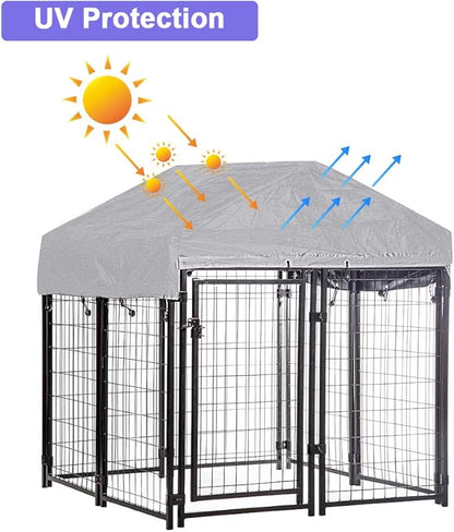 BestPet 4'x4'x4.3' ft Heavy Duty Outdoor Dog Kennel with Waterproof Roof, Galvanized Steel Large Dog Run Cage for Medium & Large Dogs, Secure Lock for Backyard