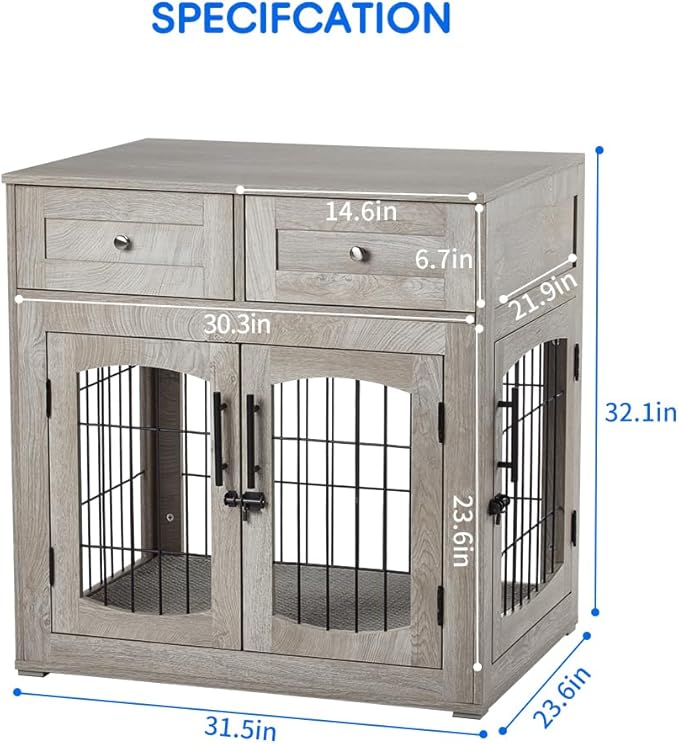 Hipicute Dog Crate Furniture with Drawers, Wooden Kennel for Large Breed Dogs, End Table Dog House for Indoor Use, Dog Crate for Small/Medium/Large Dogs