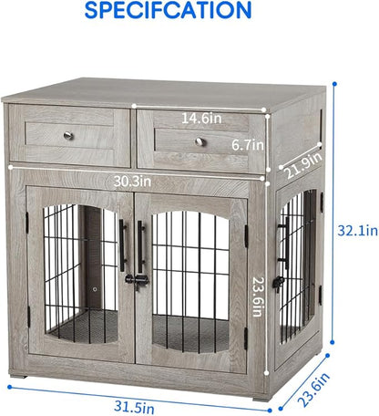 Hipicute Dog Crate Furniture with Drawers, Wooden Kennel for Large Breed Dogs, End Table Dog House for Indoor Use, Dog Crate for Small/Medium/Large Dogs