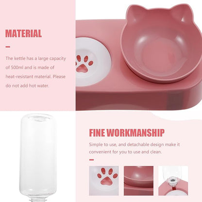 Kisangel Stable Automatic Dog Water Bowl with Dual Feeder Design Spill-Resistant Pet Food and Water Dispenser for Cats and Dogs Neck Protection Pink Pet Feeding Bowl