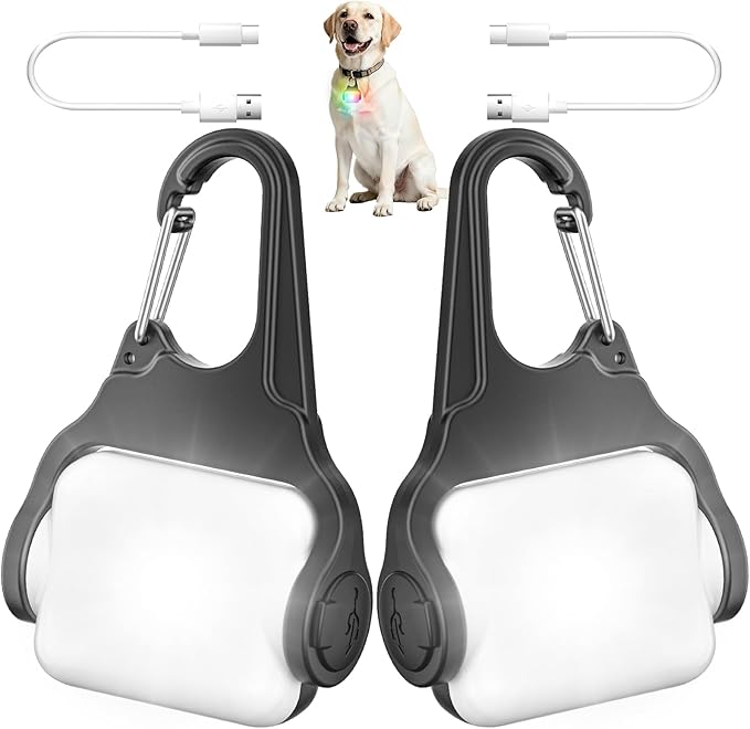 BLBS Rechargeable Dog Collar Light -3 Modes Dog Light, IP65 Waterproof Dog Walking Light, 50LM Dog Lights for Night Walking, Running, Camping, Climbing, Bike, 2 Pack