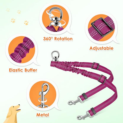 AUTOWT Double Dog Leash, No Tangle 360°Swivel Rotation Reflective Lead Attachment Adjustable Length Dual Two Dogs Lead Splitter, Comfortable Shock Absorbing Walking Training for 2 Dogs