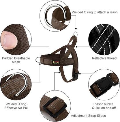Plutus Pet No Pull Dog Harness with Breathable Mesh Padded, Adjustable Reflective Escape Proof Dog Harness, Quick Fit Dog Vest Harness for Small Medium Large Dogs(M, Chocolate)