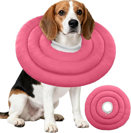 IDOMIK Dog Recovery Collar, Waterproof Soft Dog Cone After Surgery, Comfy Protective Elizabethan Collar Alternative for Dogs Cats, Adjustable Pet Neck Donut Cone Anti-Licking Biting Wounds,Rose,XL