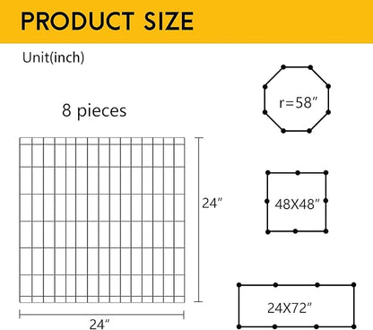 FDW 24 Inch Dog Pen 8 Panel Dog Playpen Indoor Outdoor Metal Puppy Pet Fence Portable Folding Animal Exercise Fence,Black