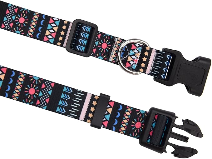 Mihqy Dog Collar with Bohemia Floral Tribal Geometric Patterns - Soft Ethnic Style Collar Adjustable for Small Medium Large Dogs(Black Bohemia,XS)