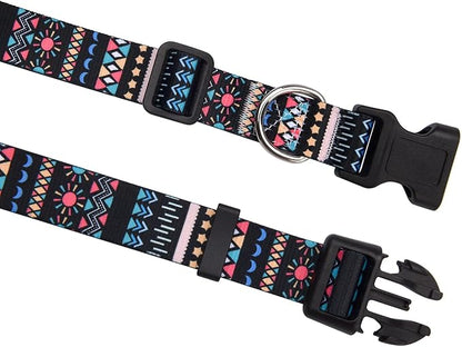 Mihqy Dog Collar with Bohemia Floral Tribal Geometric Patterns - Soft Ethnic Style Collar Adjustable for Small Medium Large Dogs(Black Bohemia,XS)