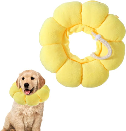 Soft Dog Cone Collar Inflatable Pet Recovery Calming Neck Pillow Adjustable After Surgery Collars Fluffy Flower Protective Elizabethan Alternative for Small Medium Cats Dogs
