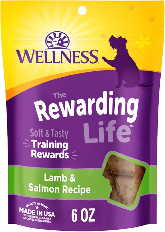 Wellness Rewarding Life Dog Treats, Training Treat, Grain Free, Soft Lamb & Salmon (6 Ounce Bag)