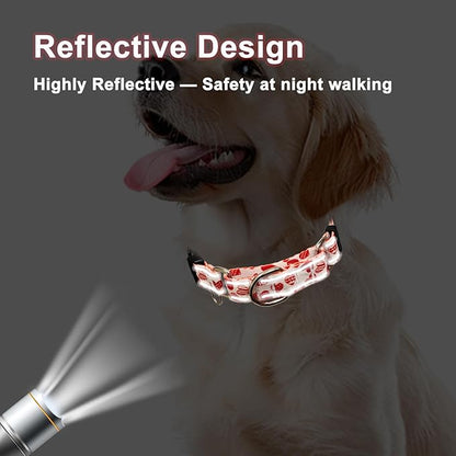 Valentines Reflective Martingale Collar for Dogs with Quick Release Buckle Cute Girl No Pull Dog Collars (Red Heart, Small)