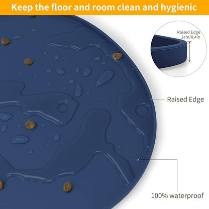Ptlom Silicone Pet Feeding Mat for Dogs and Cats, High-Lips Pet Placemat Non-Slip Waterproof Bowl Mats Prevent Food and Water Overflow, Puppy Dish Tray Mat Suitable for Small Medium Large Pets, Navy