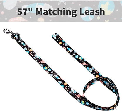 Ihoming Dog Collar and Leash Set for Daily Outdoor Walking Running Training, Space Design for Medium Boys Girls Dogs Cats Pets, M-Up to 45LBS