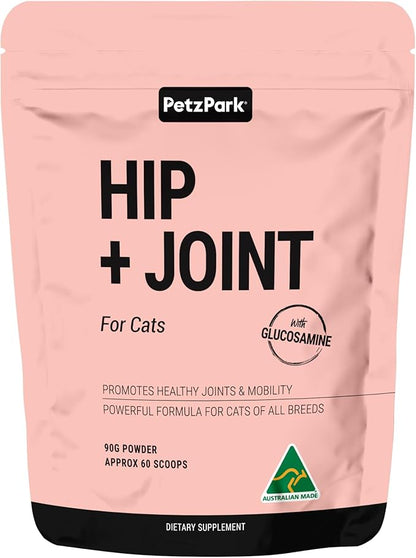 Petz Park Hip + Joint Cat Supplement 60 Scoops, Cat Joint Supplement with Glucosamine, Chondroitin and MSM, Cat Food Topper for Wet and Dry Food, Mobility and Joint Support, Made in Australia