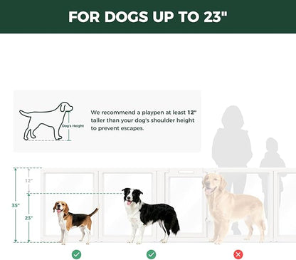FXW AuraSpace Acrylic Indoor Dog Playpen for Medium Dogs, 35 Inch, 8 Panels, White