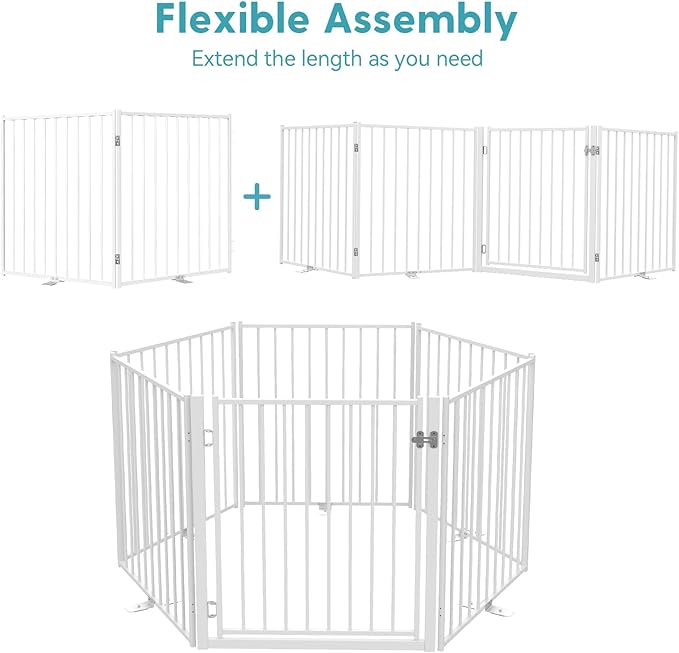 No Pawblems Free Standing Dog Gate, 30" Tall Foldable Dog Fence for Indoor, Up to 52 Inch Extra Wide Puppy Gate Extension for Stairs, Hallways, Doorways, Deck, Yard (White, 2 Panels)