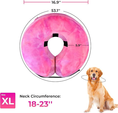 Dog Cone, Uadonile Inflatable Cone Collar for Dogs and Cats, Dog Neck Collar Recovery E-Collar Alternative After Surgery, Elizabethan Collar for Dogs Recovery(Tie-dye Rose Purple, XL)