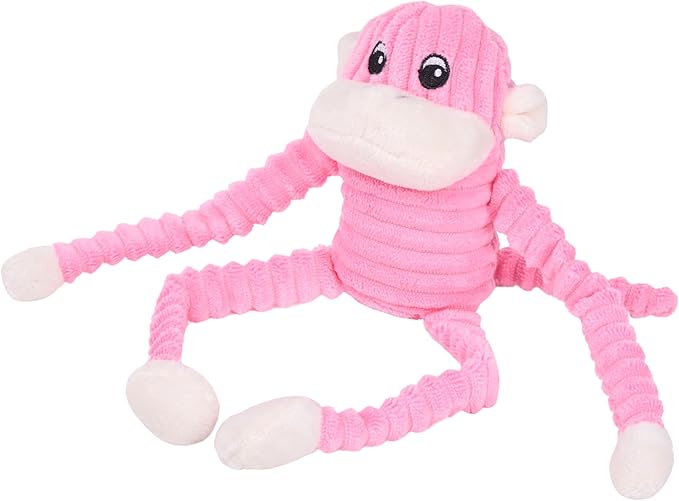 ZippyPaws Crinkle Monkey - Interactive Dog Toys to Keep Them Busy, Squeaky Plush Pet Toy for All Breeds, Cute Gift for Small and Medium Dogs, Contains 1 Round Squeaker - Small, Pink