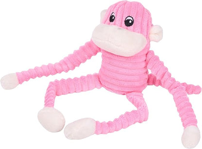 ZippyPaws Crinkle Monkey - Interactive Dog Toys to Keep Them Busy, Squeaky Plush Pet Toy for All Breeds, Cute Gift for Small and Medium Dogs, Contains 1 Round Squeaker - Small, Pink