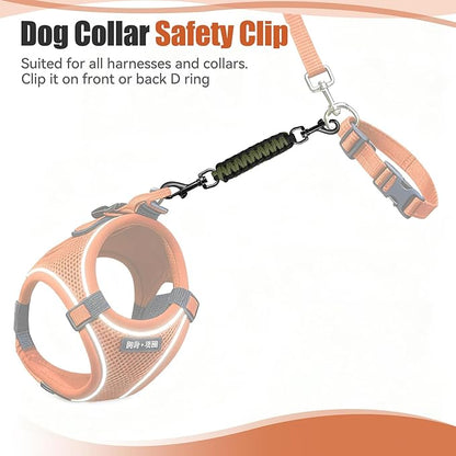 Dog Collar Safety Clip with Dual Clasps,Handmade Backup Safety Strap for Dog Harness, Collars and No Pull Harness Connectors (Black & Army Green)