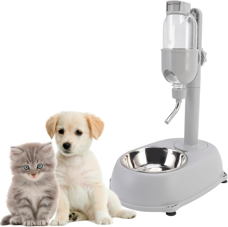 Pet Water Dispenser, Pet Standing Water Dispenser Bowl, 2 in 1 500ml Multifunctional Detachable Height with Stand for Dogs Cats