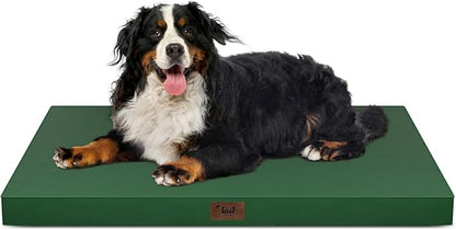 Outdoor All Weather Dog Bed, XXL Waterproof Dog Bed for Large Dogs, Orthopedic Egg Crate Foam Pet Mat with Removable Washable Oxford Cooling Cover, 47x29 Inch, Dark Green