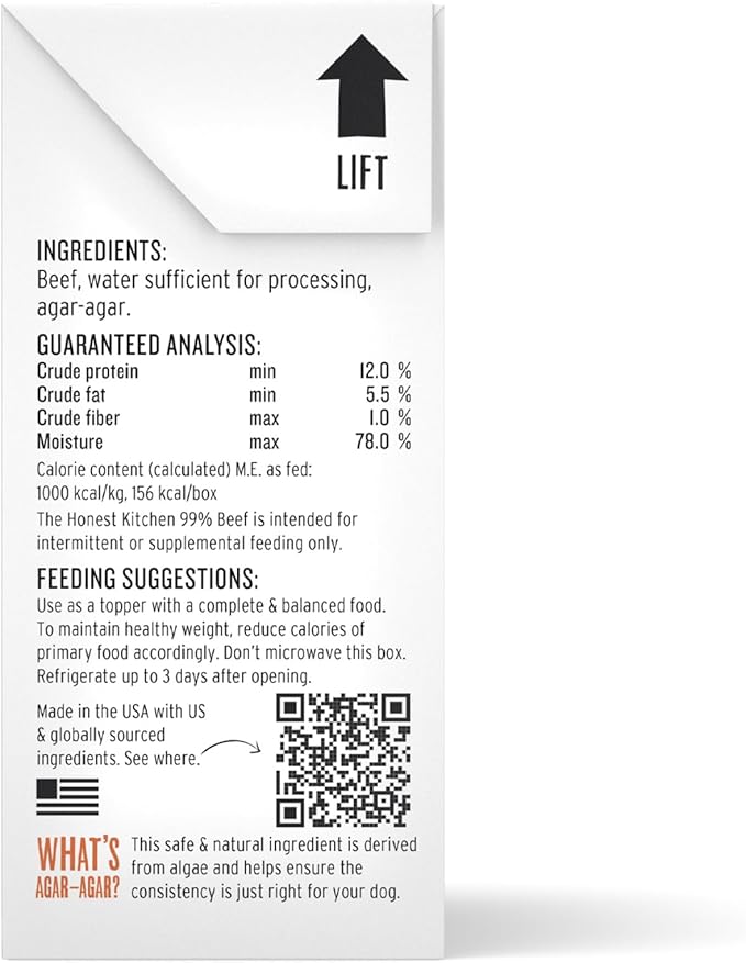 The Honest Kitchen Human Grade Meal Booster: 99% Beef Dog Food Topper, 5.5 oz (Pack of 12)