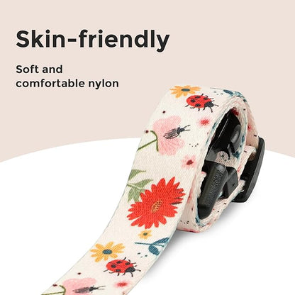 Kazazoo Dog Collar Cute and Soft Nylon Puppy Collar for Boy and Girl, Adjustable Dog Collars for Small Medium Dogs, Ladybugs and Flowers-M