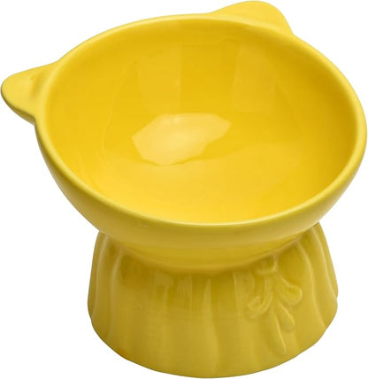 Elevated Cat Food Bowl,8 Oz Ceramic Raised and Tilted Water Bowl,Anti Vomiting and Protect Pets Spines Dishes for Fat Faced Cat, Indoor Cats,Kitten,Small Dog (Black)