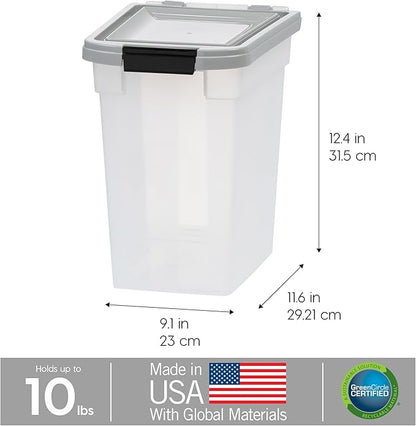 IRIS USA Airtight Dog Food Storage Container, WeatherPro, Up to 10 lbs, for Dog Cat Bird and Other Pet Food Storage Bin, Keep Fresh, Translucent Body, Made in USA, Clear/Gray