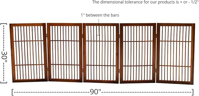 Urnporium Pet Dog Gate Freestanding, Strong Durable Folding Wooden Fence, Portable Acacia Hardwood Safety Barrier for Indoor & Outdoor Use (Brown Pet Gate, 5 Panel 30" Tall)