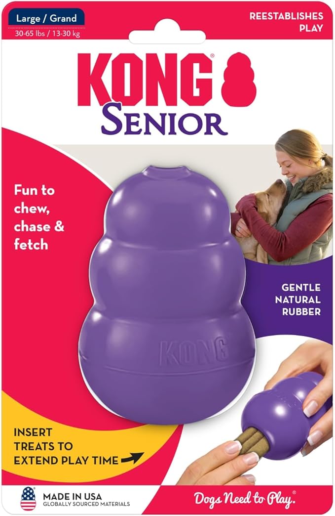 KONG Senior - Dog Toy with Gentle, Natural Rubber - Durable Dog Toy for Older Dogs - Use Treats with Stuffable Chew Toy - Treat Toy for Chewing & Fetching - for Large Dogs