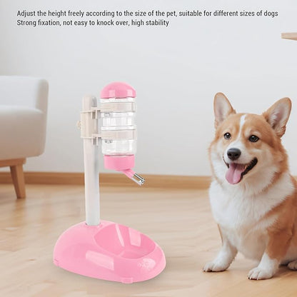 Denash Pet Standing Water Dispenser Feeder, 500ml Dog Water Feeder Bottle Adjustable Raised Pet Food Bowl for Dogs Detachable Bottles Easy Cleaning (Pink)