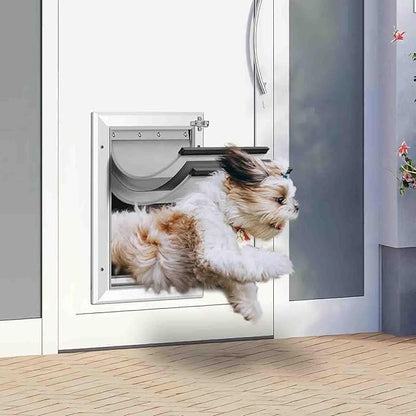 [Petoasis] 3-Flaps Dog Door for Wall, Rust Proof Aluminum Alloy Frame, Extreme Weather Dog Door Can Block Wind, Snow, and Rainwater Intrusion (Silvery White, Meduim for Wall)