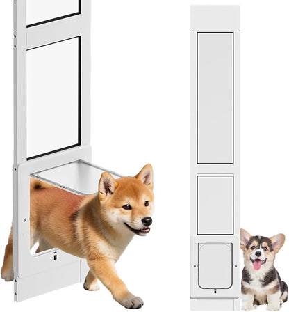 Dog Door for Sliding Glass Door, Magnetic Plastic Flap, Adjustable Height, No-Cut Insert with Lock, Ideal for Renters, Apartments, Patio White L