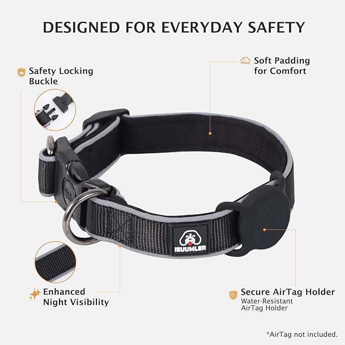 IEUUMLER No Pull Dog Harness, Reflective Front Clip Vest with Leash,Safety Belt and Backup Safety Strap, Adjustable Easy Control Handle,Air Tag Dog Collar for Small Medium Large Dogs EU021 (Black, XS)