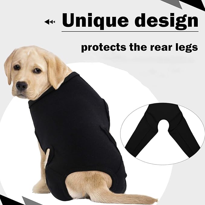 ROZKITCH Dog Surgery Recovery Sleeve for Rear Right Left Leg, Adjustable Pet Prevent Licking Wound Elbow Protector, Dog CCL Surgery Recovery for Sprain ACL Arthritis Joint Care Black 2XL