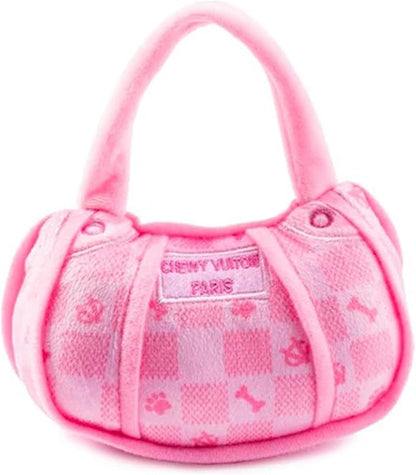Haute Diggity Dog Chewy Vuiton Handbag Plush Squeaky Dog Toy, Soft Durable Designer-Inspired Stuffed Puppy Chew Toys for Small & Medium Dogs, Machine-Washable (Pink Checker) Small