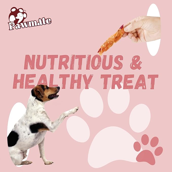 Pawmate Dog Treats Double Sweet Potato & Chicken Wraps, Healthy Chicken Jerky Dog Chews High Protein Low Fat, Chewy Training Snacks for Small Medium Large Dogs, 12-15 Counts