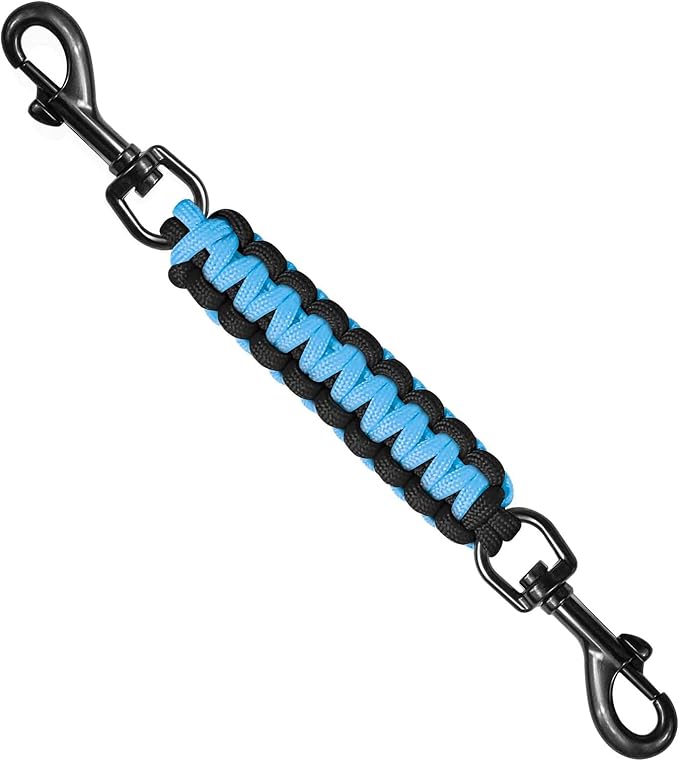 Dog Collar Safety Clip, Collar Companion, Handmade Backup Safety Strap, Double-Ended Clip Leash Connector, Suitable for Dog Harnesses, Prong, Pinch Collars (Black,Sky Blue, 1 Pack)